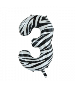 Folie tal ballon 3 zebra, 86 cm.