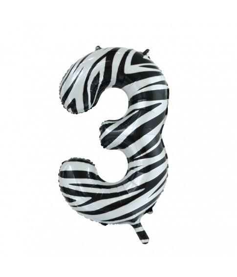 Folie tal ballon 3 zebra, 86 cm.