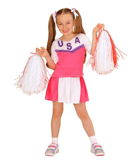 Billigt pink Cheerleader kostume til piger til fastelavn.