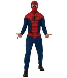 Spiderman kostume med jumpsuit og hætte til voksne.