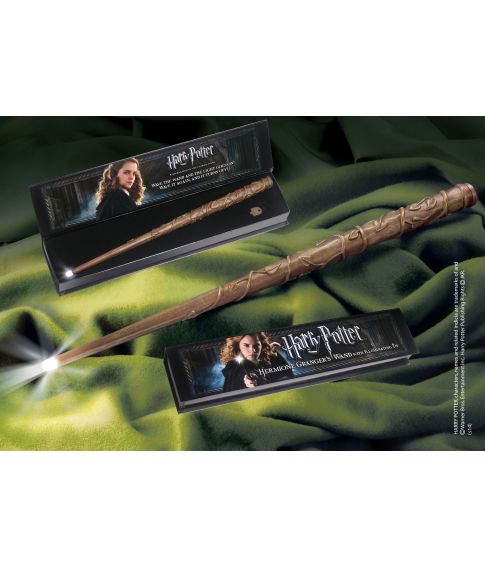 Hermione tryllestav med lys i spidsen fra The Noble Collection.