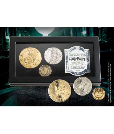 Harry Potter Gringotts bank møntsamling i boks fra Noble Collection.