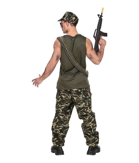 Soldat kostume med camouflage bukser, tank top og cap.