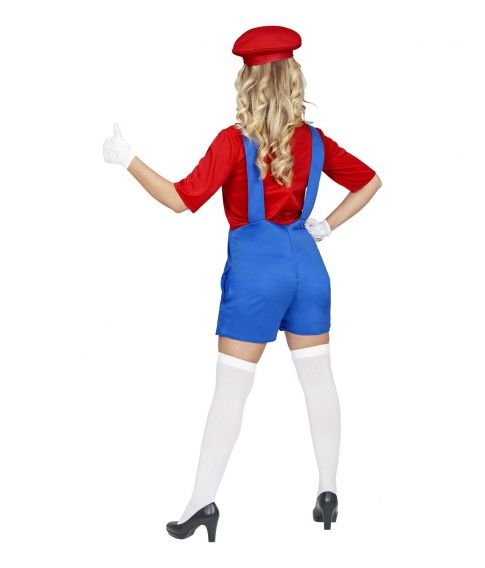  Super Mario kostume med jumpsuit og hat til damer.