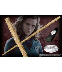 Hermione Granger tryllestav i æske med navneskilt fra The Noble Collection