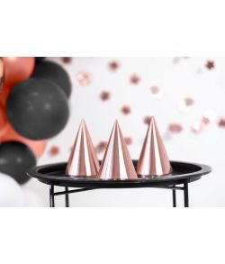 Rosegold partyhatte, 6 stk.