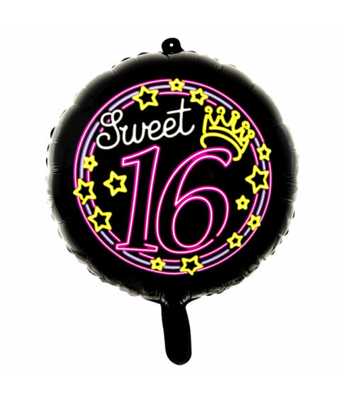 Folieballon rund Sweet 16 neon, 46 cm