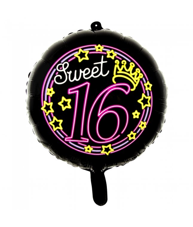 Folieballon rund Sweet 16 neon, 46 cm