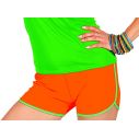 Neonorange hotpants med grønt bånd.