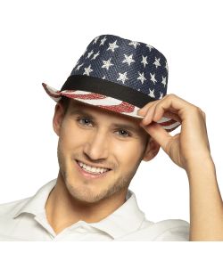 Fedora stråhat med Stars and Stripes mønster og bånd