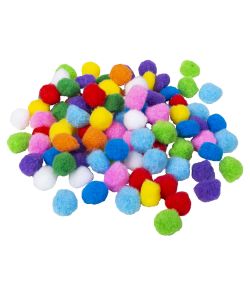 100 pom pom kugler i forskellige farver, i stof
