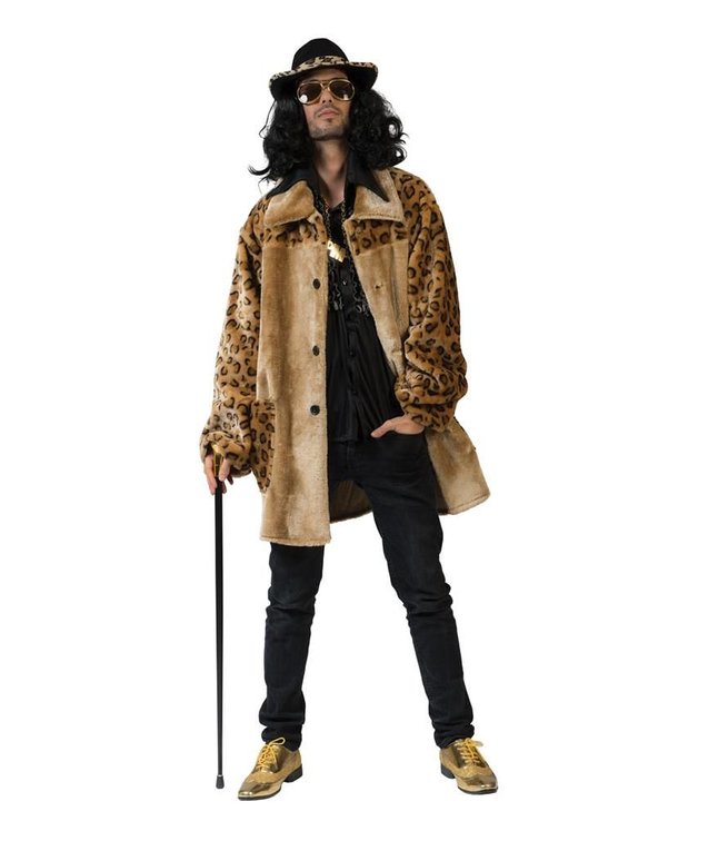 Pimp frakke med leopard print i plys