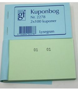 Lys grøn kuponbog med 2 kuponer af tallene 1-100