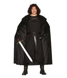 Flot Nights Watch kostume med tunika med kappe og bælte.