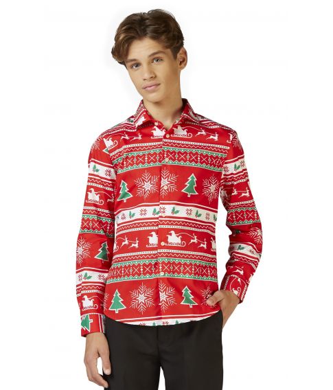 Flot rød juleskjorte fra OppoSuits til teenagere.