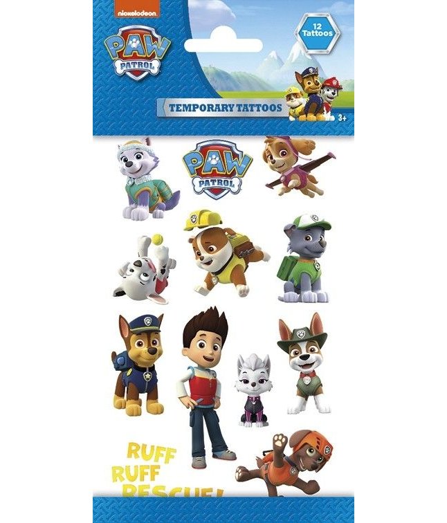 Paw Patrol tatoveringsark med 12 motiver