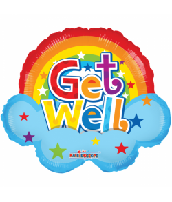 Regnbue folieballon med 'get well'