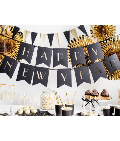 Saml-selv Happy New Year banner guirlande i sort og guld