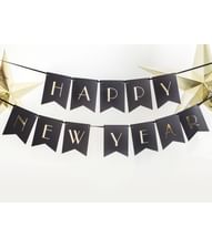 Saml-selv Happy New Year banner guirlande i sort og guld