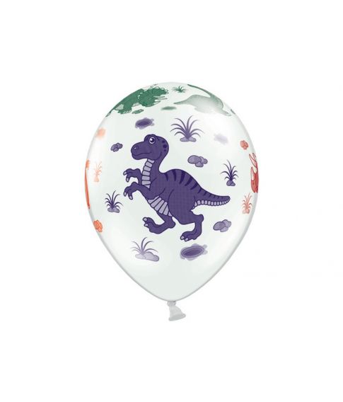 Pastel farvede hvide balloner med dinosaur motiver