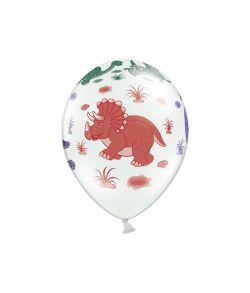 Pastel farvede hvide balloner med dinosaur motiver