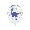 Pastel farvede hvide balloner med dinosaur motiver