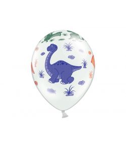 Pastel farvede hvide balloner med dinosaur motiver