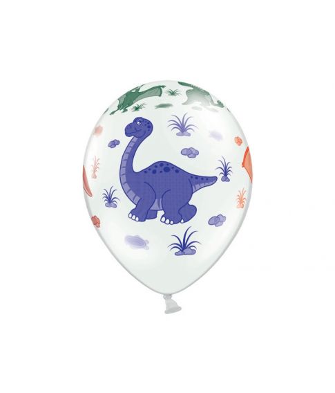 Pastel farvede hvide balloner med dinosaur motiver