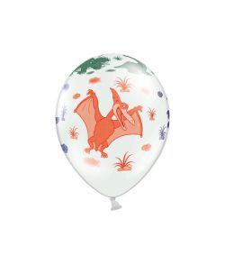 Pastel farvede hvide balloner med dinosaur motiver