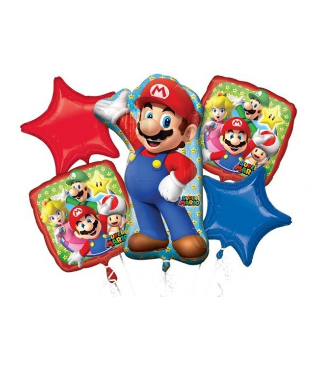 Flot folieballon buket med Super Mario