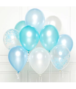 Flot blå ballon buket med 10 latex balloner og med 10 ballonsnore. 