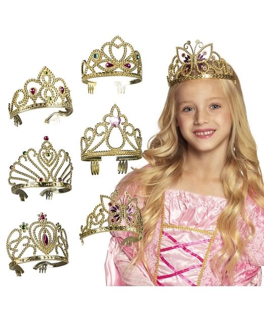 Flot prinsesse tiara i guld. 6 stk. assorteret.