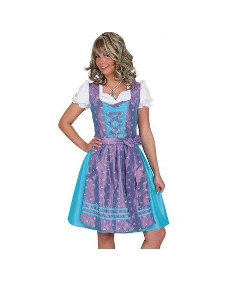 Dirndl kjole turkis og lilla.