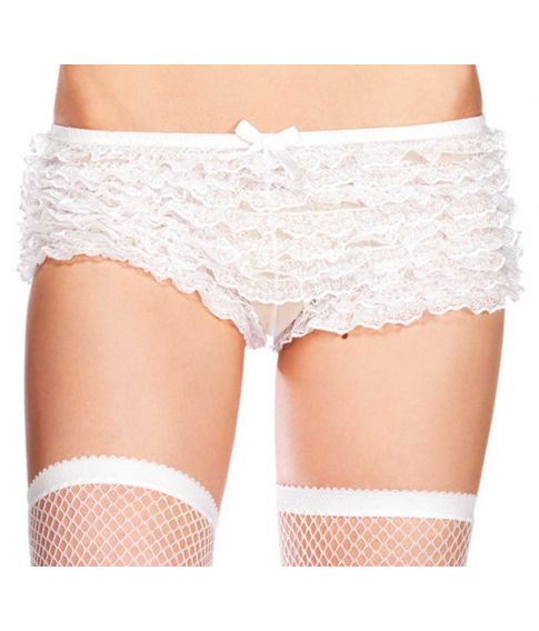 Flotte hvide hotpants med flæser i størrelse XL.