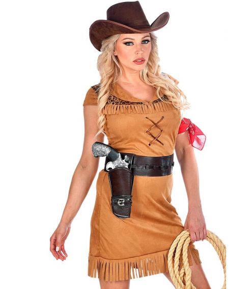 Flot Cowgirl kjole i ruskind-look. 