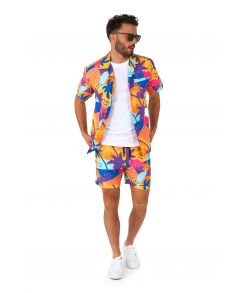 Smart sommersæt fra OppoSuits med skjorte og shorts med palme motiv. 