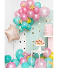 Flot lys pudder pink stjerne folieballon med Happy Birthday med sølv skrift. 