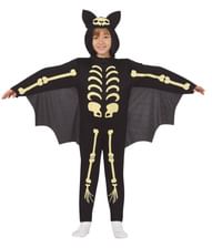 Sort flagermus kostume med skeletprint til drenge.