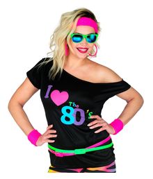 Smart sort bluse med I love the 80s tryk til 80er festen.