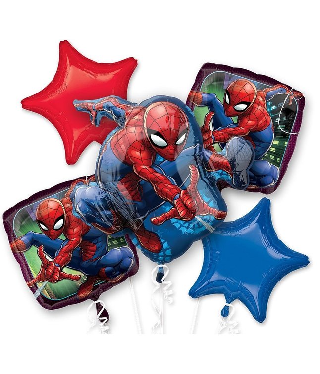 Spiderman folieballon buket med 5 flotte balloner