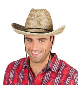 Strå cowboyhat med sort rem.