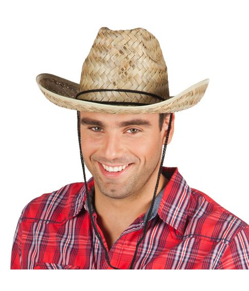 Strå cowboyhat med sort rem.