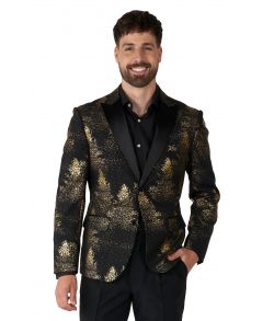 Flot sort OppoSuits blazer med guld grantræer.