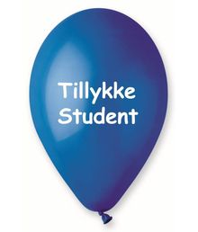 Flotte blå latex balloner med Tillykke Student. 