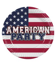 Flotte tallerkner i pap med American Party