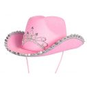 Flot pink Cowboyhat med diadem til børn.