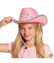 Flot pink Cowboyhat med diadem til børn.