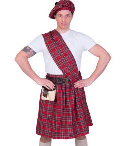 Flot rødt Skotte kostume med kilt.