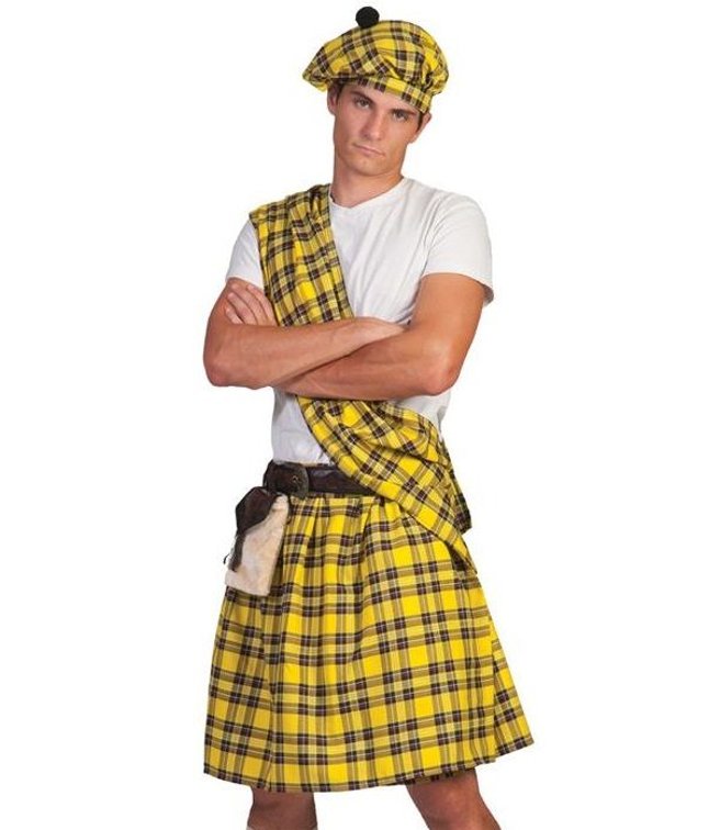 Flot gult Skotte kostume med kilt.