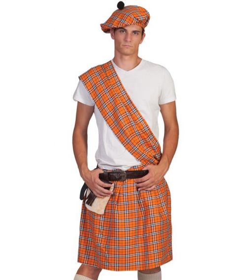 Flot orange Skotte kostume med kilt.